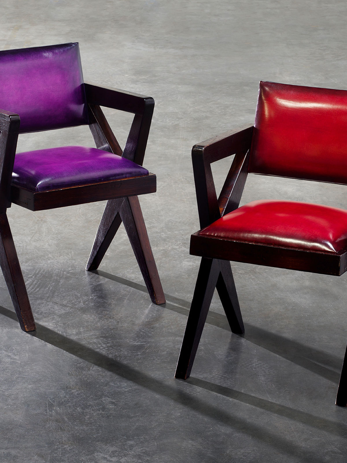 Berluti gives original Pierre Jeanneret pieces a jewel-toned rejuvenation