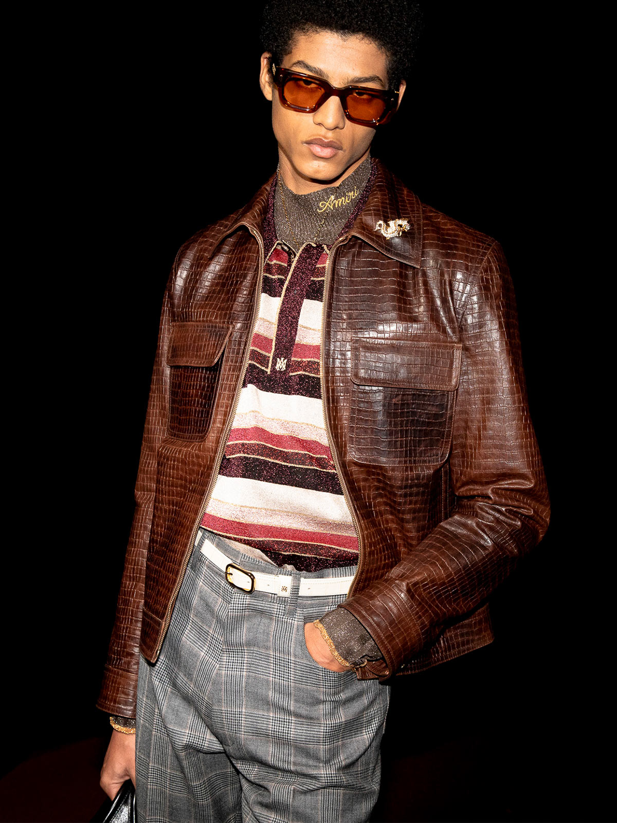 Amiri’s latest collection is a portrait of gold-tinged Hollywood glamor